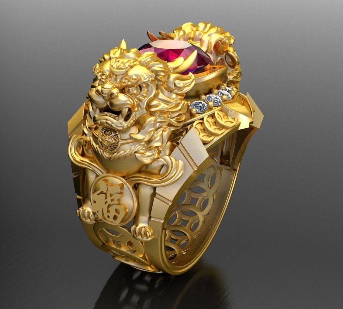 14k gold over lion ring ruby diamond lion ring men lion ring Etsy