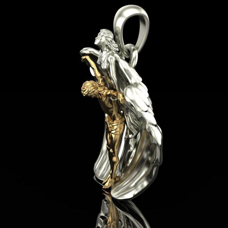 14k gold over Angel Wing Pendant man rescue pendant Two Tone Pendant wax angel pendant woman pendant 3D angel Pendant