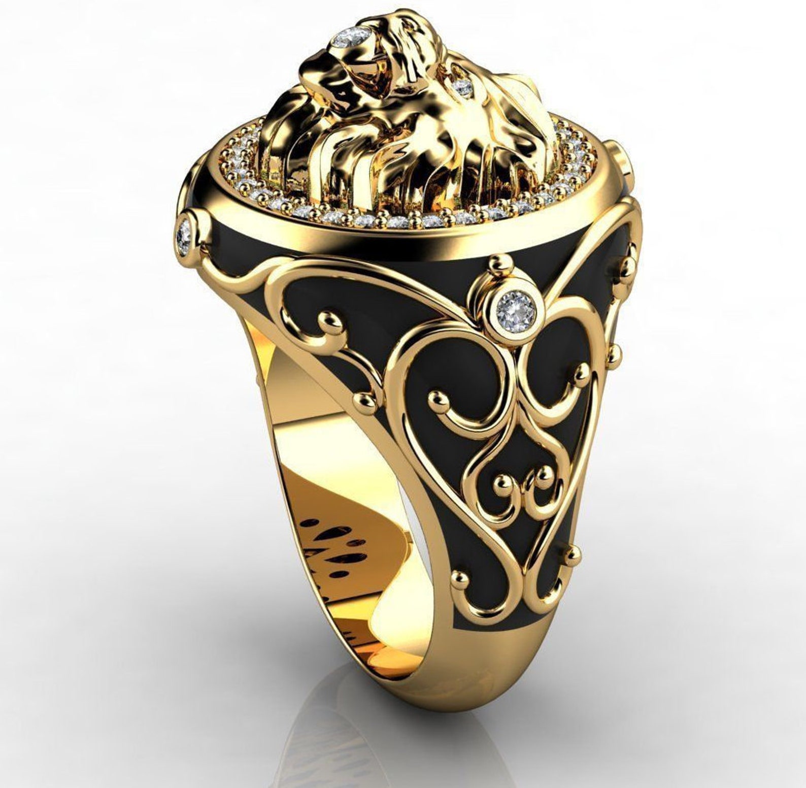 14K Gold Over Diamond Lion Ring Man Lion Ring Jewelry Lion Etsy