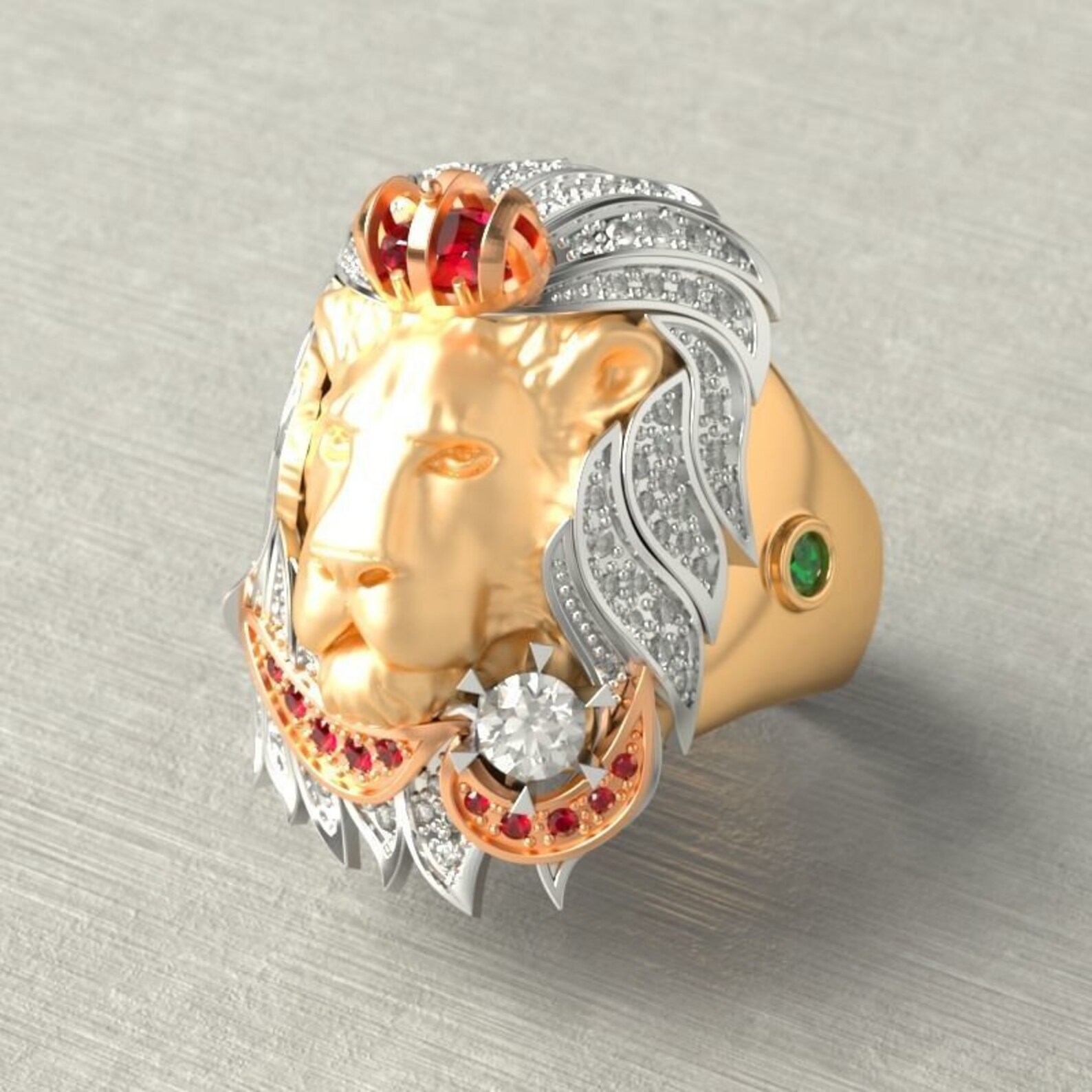3.50ct 14k Yellow Gold Over Lion Ring Lion Diamond Ring Lion Etsy