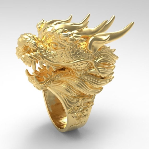 14k Yellow Gold Over Diamond Dragon Ring Ruby Diamond Dragon - Etsy