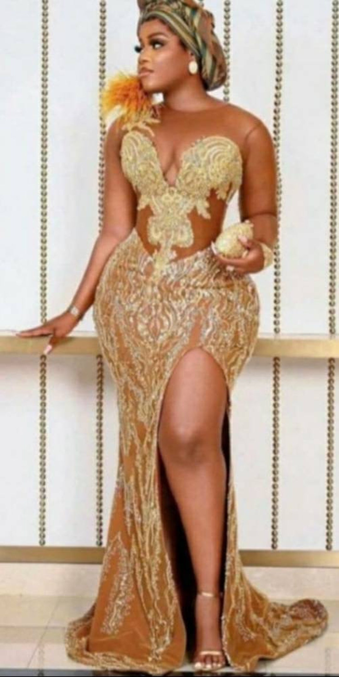 African Gold Sexy Prom Dresses Wedding and Reception Long Split Dresses african Clothing Etsy UK