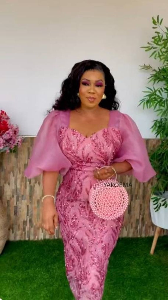 African lace straight dress with balloons sleeves,African party dress,Ankara Fashion