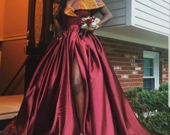 Ankara Abendkleid: Off-Shoulder-Kleid mit afrikanischem Print