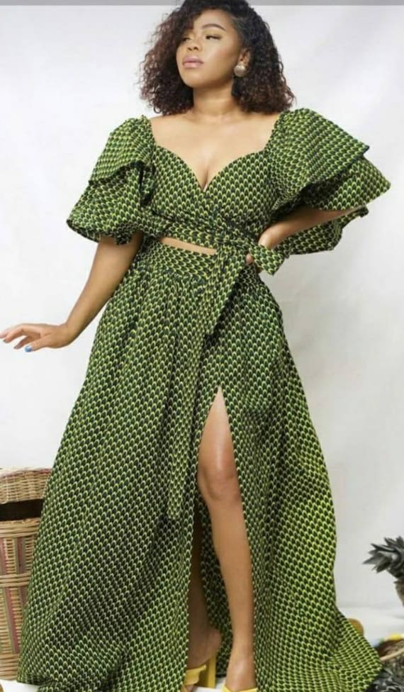 Ankara Corp top y falda larga con abertura Vestido de verano Ropa africana para mujer moda Ankara Tienda africana Etsy Espana
