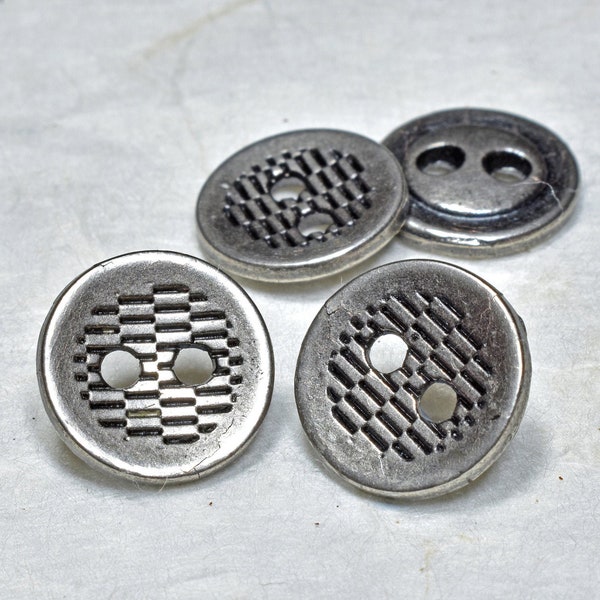 11.5mm/18L Etched Pewter Buttons,Small 2 Hole Metal Shirt Buttons, Textured Wave Pattern Aged Silver Buttons, Tiny Buttons for Shirts,Craft