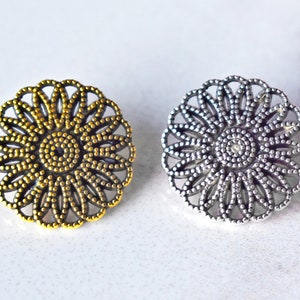 16.5mm/26L Bohemian Mandala Metal Shank Buttons, Aged Tibetan Silver Flower Metal Buttons, Antique Gold Vintage Buttons, Cardigan Buttons