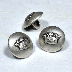 11mm/18L Tiny Crown Shank Metal Buttons,Dull Silver Dome Buttons for Shirt,Craft Work,Lovely Convex Crown Pattern on Top