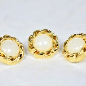 15-22mm Fancy Gold Blouse Shank Buttons, Victorian Style Decorative Vintage Buttons, Faux Pearl Ivory White Dome Poly Buttons