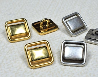 12mm/20L Square Metal Gold & Silver Shirt Buttons,Small Hollow Metal Shank Buttons,Lovely Bright Golden/ Antique Silver Buttons for Craft *