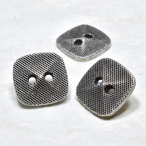 11mm,13mm Aged Silver Square Buttons, Etched Metal Shirt Buttons,2 hole Pyramid Shaped with Textured Patterns Buttons for Craft