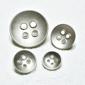 12.5/15/18/28mm 4 sizes Silver Metal Buttons, Dish Shaped 4 Hole Matt Silver Buttons, Aged Silver Buttons for Coats, Shirts, Cardigans,Craft