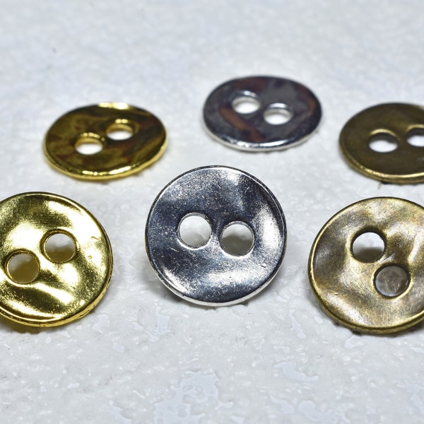 10 ,13mm/20L Textured Metal Buttons, 2 Hole Gold Shirt Buttons, Silver Hammer On Buttons, Antique Bronze Metallic Buttons, Italian Style