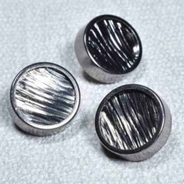 Bottoni con gambo color canna di fucile da 12,5 mm, 15 mm, bottoni in poliestere nero metallizzato, eleganti bottoni per camicia striati, piccoli bottoni con gambo per lavorare a maglia, cucire