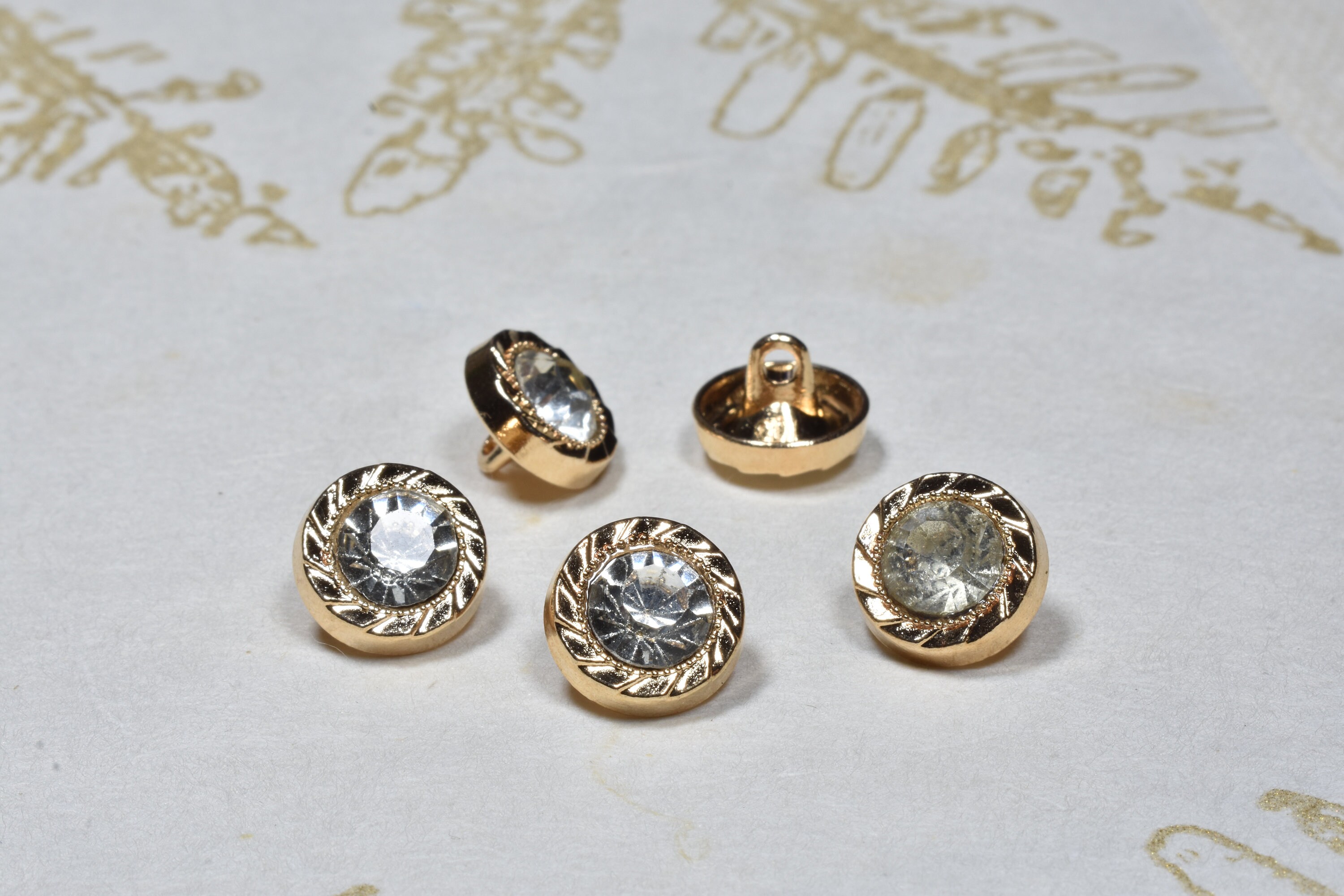 12mm Crystal Glass Buttons Small Gold Rim Diamond Buttons Etsy