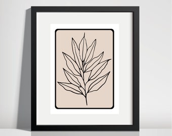 Wide Leaf Botanical Stem Floral Art Print, Wall Decor, Printable Art, Minimal Art Print, Digital Art Print, Home Decor