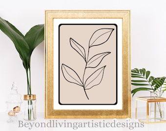 Botanischer Kunstdruck, digitaler Download, druckbare Wandkunst, minimaler Blattdruck, Wanddekor, Digitaldrucke, Kunstwerk, herunterladbarer Kunstdruck
