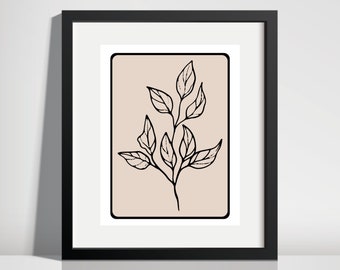 Eight Leaf Beautiful Botanical Floral Wall Art, Wall Decor, Printable Art, Minimal Art Print, Digital Art Print, Black and White Art Print