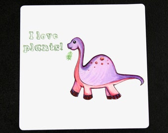 I Love Plants Brontosaurus 4" x 4" Vinyl Stickers