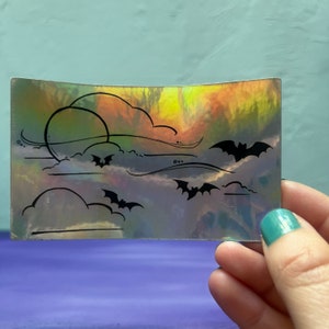 Holografische Fledermaus 10 x 2,5 cm Vinyl-Aufkleber