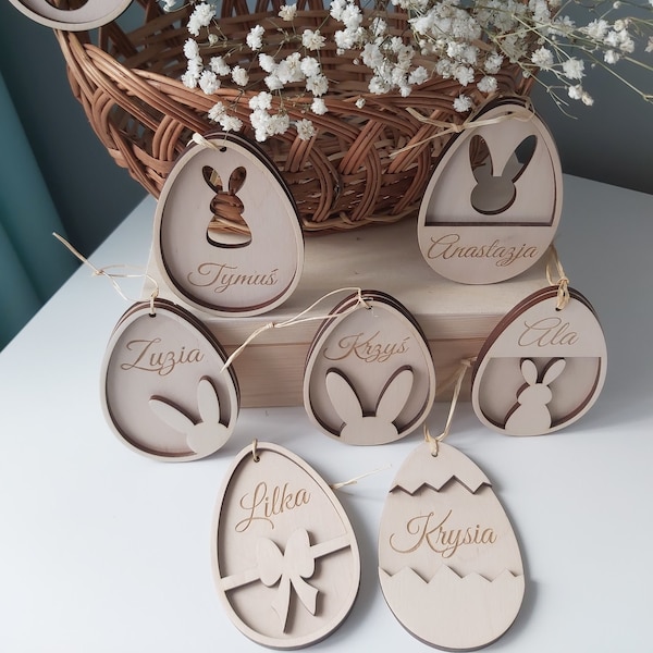 Personalized Easter Basket Pendant | Wooden Easter Egg Tags | Easter Sign With Name | Easter Bunny Tags | Name Easter Decoration