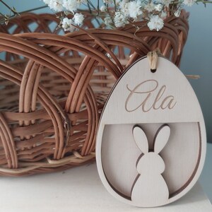 Pendentif panier de Pâques personnalisé Étiquettes en bois pour œufs de Pâques Signe de Pâques avec nom Étiquettes de lapin de Pâques Easter Egg nr. 4