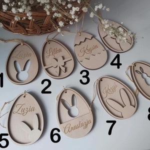 Pendentif panier de Pâques personnalisé Étiquettes en bois pour œufs de Pâques Signe de Pâques avec nom Étiquettes de lapin de Pâques image 2