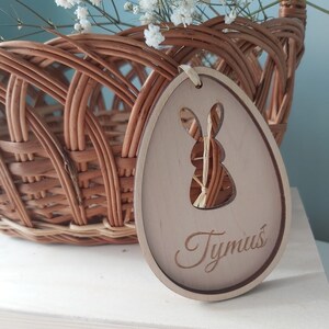 Pendentif panier de Pâques personnalisé Étiquettes en bois pour œufs de Pâques Signe de Pâques avec nom Étiquettes de lapin de Pâques Easter Egg nr. 8