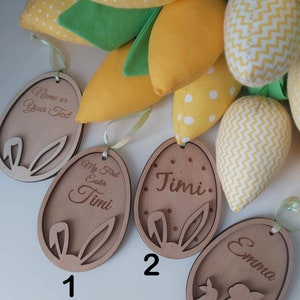 Pendentif panier de Pâques personnalisé Étiquettes en bois pour œufs de Pâques Signe de Pâques avec nom Étiquettes de lapin de Pâques image 3