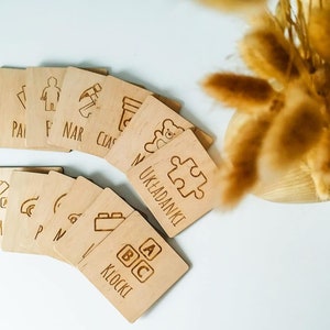 Montessori 72 Wooden Labels For Toys Storage | Wooden Labels For Kallax | Personalized Wooden Tag Toy Labels Playroom