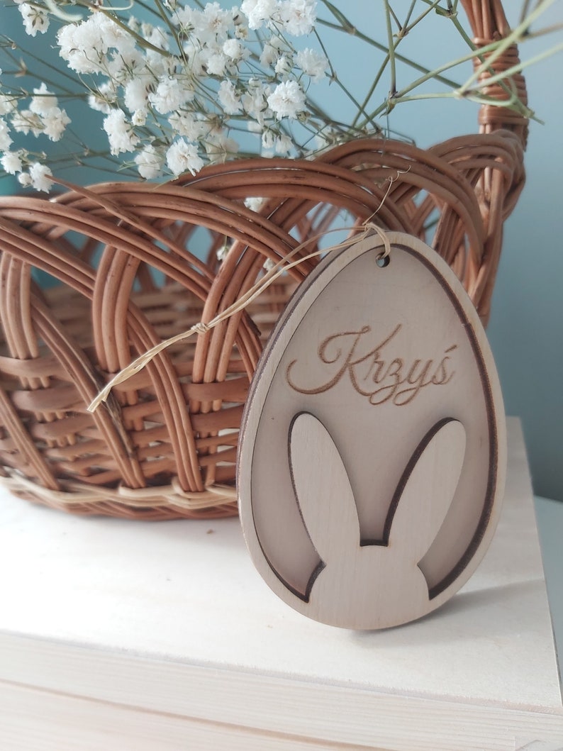 Personalized Easter Basket Pendant Wooden Easter Egg Tags Easter Sign With Name Easter Bunny Tags Name Easter Decoration Easter Egg nr. 7