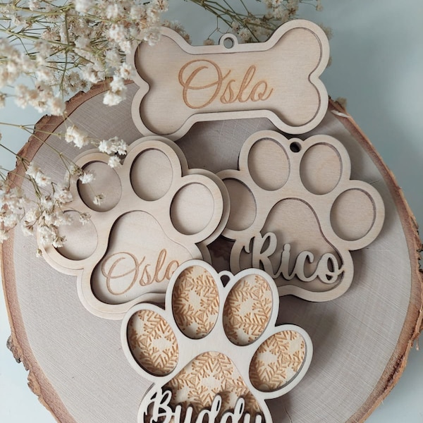 Boule de sapin de Noël personnalisée pour chien avec nom, ornements de nom personnalisé de chien, décoration de Noël, cadeau suspendu