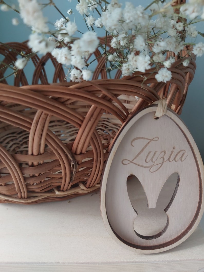 Personalized Easter Basket Pendant Wooden Easter Egg Tags Easter Sign With Name Easter Bunny Tags Name Easter Decoration Easter Egg nr. 1