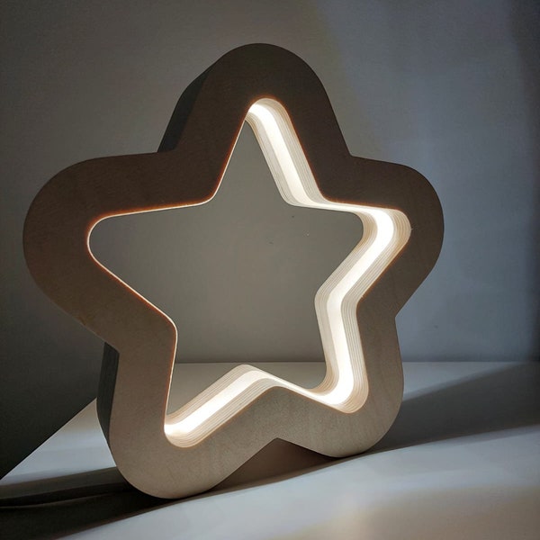 Lampe de chevet LED étoile en bois | Lampe pour enfants en chêne | Chambre d'enfants | Veilleuse | Lampe de bureau de table | Petite Lampe