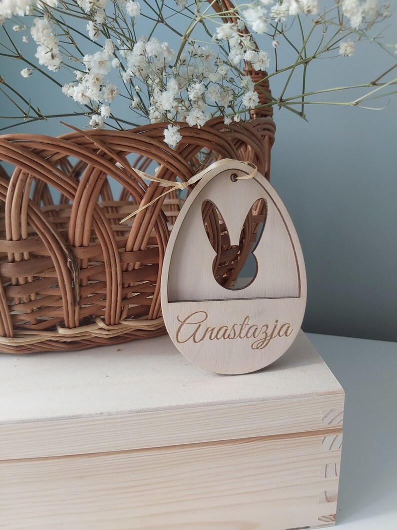 Personalized Easter Basket Pendant Wooden Easter Egg Tags Easter Sign With Name Easter Bunny Tags Name Easter Decoration Easter Egg nr. 6