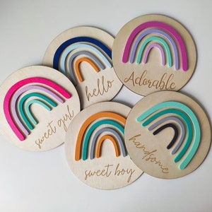 Rainbow Round 3D Baby Name Wooden Sign | Nursery Sign | Custom Baby Shower Gift | Newborn Baby Announcement