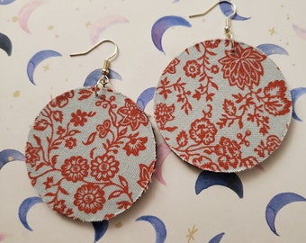 Handmade Wood Fabric Detailed Drop Earrings