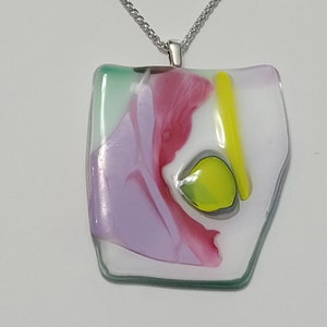 Glass Jewelry |  | glass necklace  | Colorful glass, pink glass fused pendant, glass blown jewelry with sterling silver 22&quot; chain - 1024