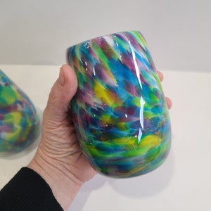 SET of 4 Wine Glasses  | Water Glasses | Hand blown drinkware | Handmade Glass | Stemless |Colorful Glass | Wine Tumbler | blown glass art