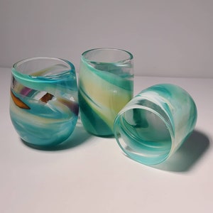 Wine Glasses | Water Glasses | Hand blown drinkware | Handmade Glass | Stemless |Colorful Glass | Wine Tumbler | blown glass art