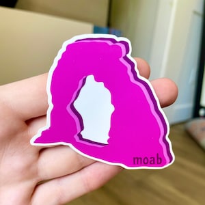 Moab Utah, Arches National Park Sticker 3” x 2.7”| Colorful Pink Purple Delicate Arch Sticker, Waterproof Water Bottle Sticker,Laptop Decal