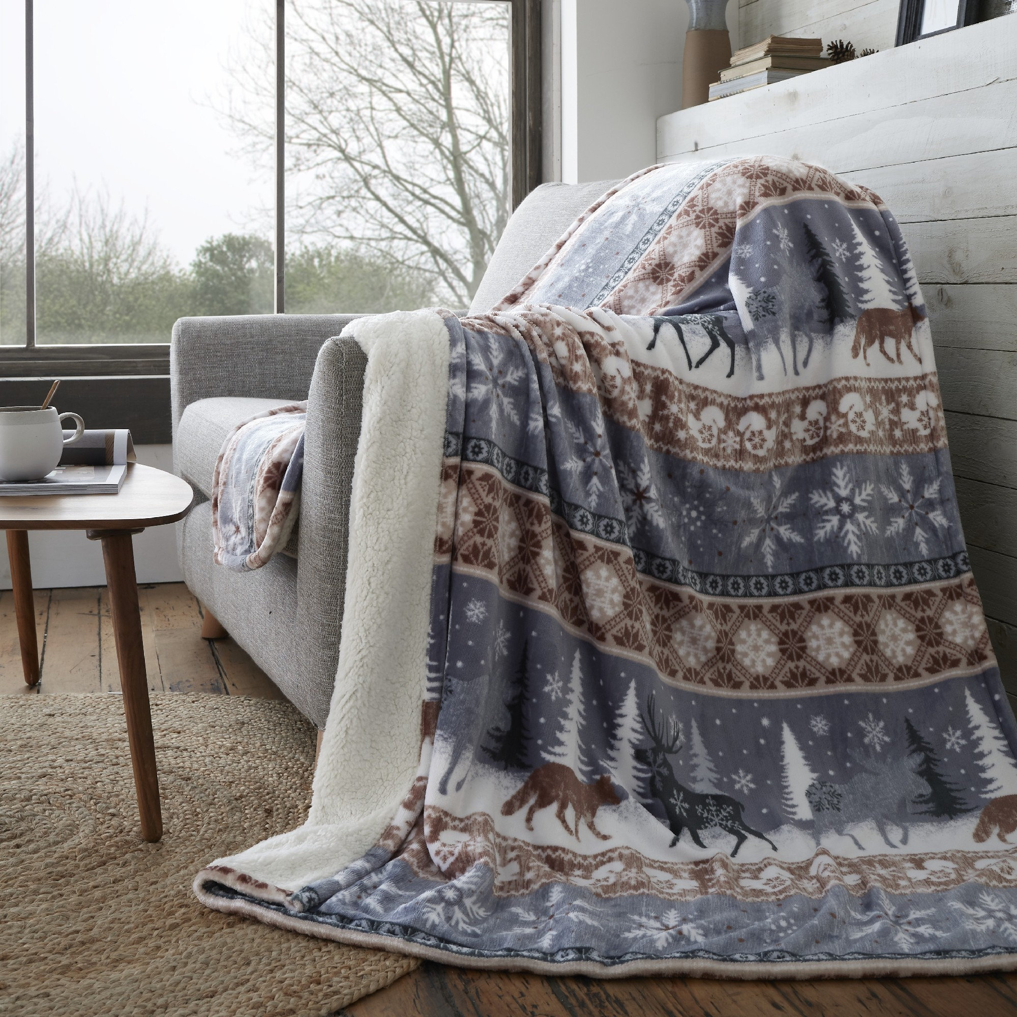 Reversible Duvet Cover Set - 100% Brushed Cotton Nordic Scandi Hygge Winter Warm - Taupe - Double