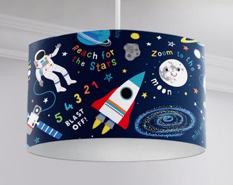 HLC Girls Boys Space Explorer Outer Space Navy Ceiling Table Lamp Shade