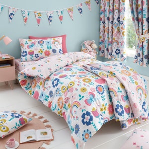 HLC Flower Garden Multicolour Reversible Duvet Cover Bedding Blackout Curtains
