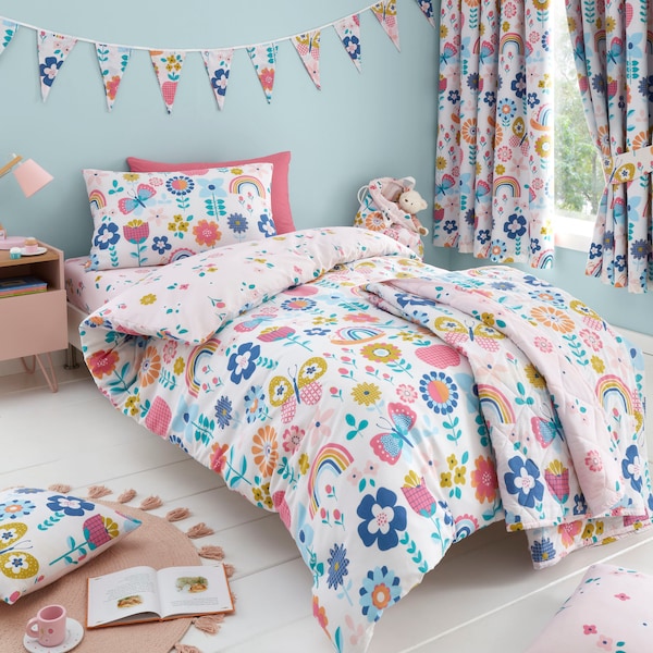 HLC Flower Garden, copripiumino reversibile multicolore, biancheria da letto, tende oscuranti