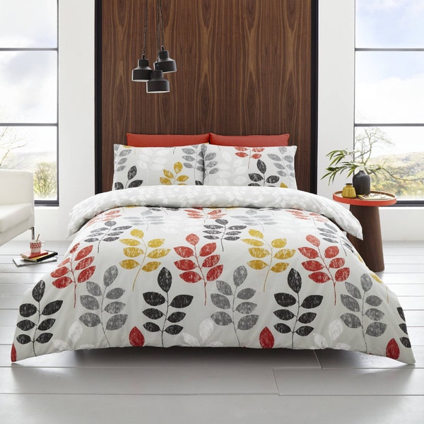 HLC Floral Leaf Trail Botanical Grey Bedding Duvet Cover Set