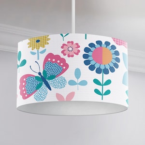 HLC Girls Boys Kids Flower Garden Butterflies Ceiling Table Lamp Shade Cylinder Drum Lampshade