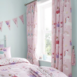 HLC Girls Kids Unicorns Princess Rainbows Pink Reversible Duvet Cover Bedding Set Curtains Throw Bunting image 2