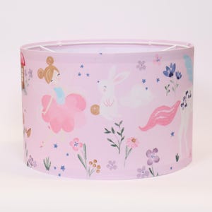 HLC Girls Boys Enchanted Forest Unicorn Pink Ceiling Table Lamp Shade Cylinder Drum Lampshade