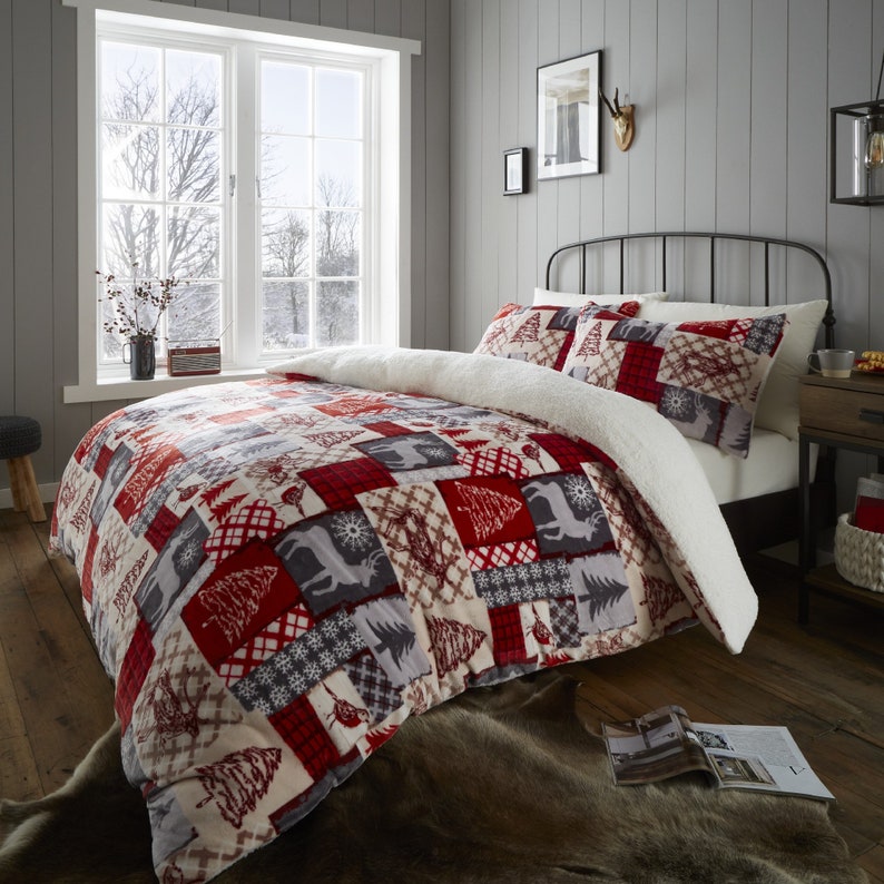 HLC Christmas Patchwork Red Sherpa Fleece Winter Warm Duvet Etsy